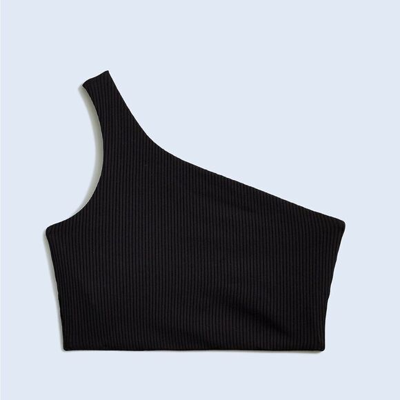 Madewell Ribbed One Shoulder‎ Long Line Bikini Top Womens Medium Black - Picture 1 of 6